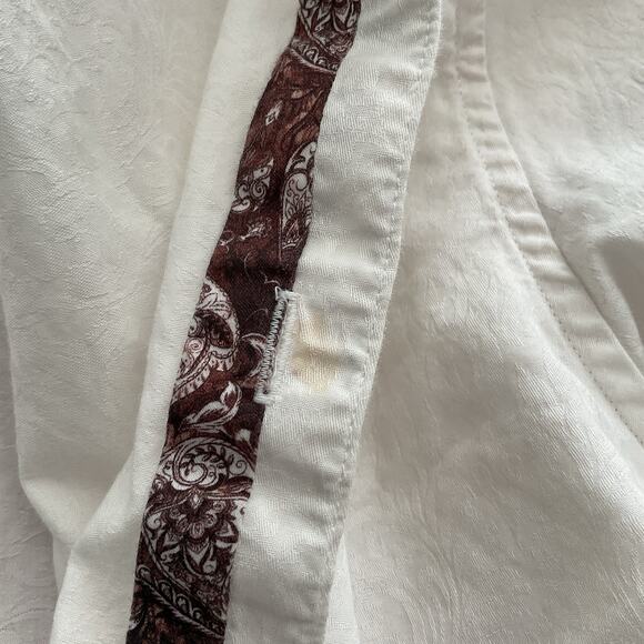 Robert Graham Shirt Mens 2XL White Brown Short Sleeve Button Flip Cuff - Picture 5 of 6